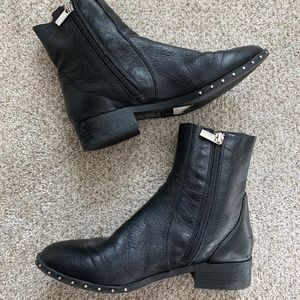 Topshop Black Kash Studded Leather Sock Ankle Boot